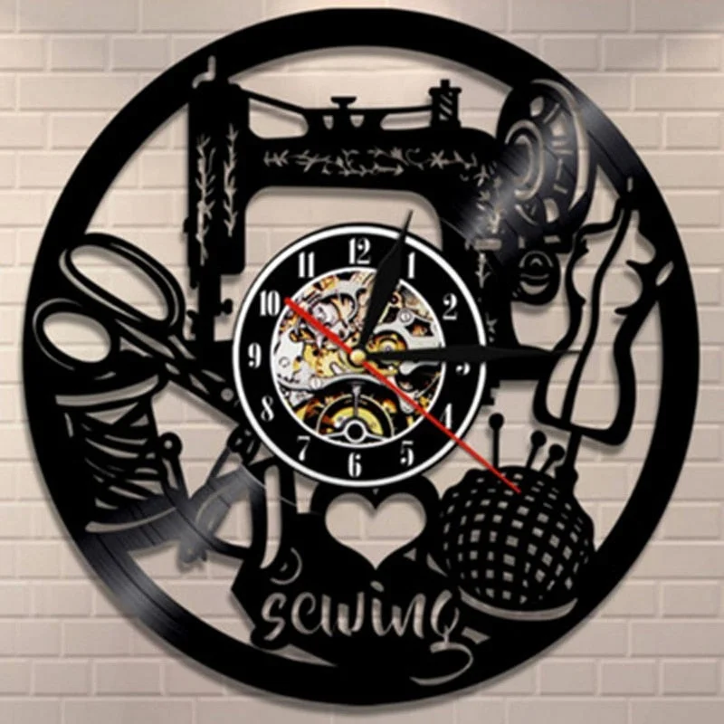Vintage Vinyl Record Wall Clock Modern Design Sewing Stitchcraft Handmake Art Vinyl Record Clock Wall Watch Craft Home Decor
