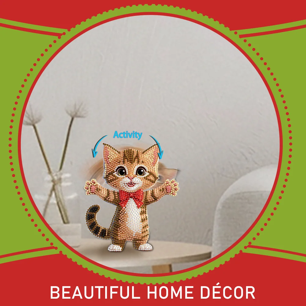 Xmas Acrylic Shaking Head 5D DIY Diamond Art Tabletop Decorations for Home (Cat)