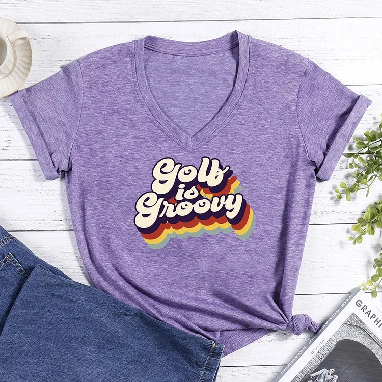 Retro Golf is Groovy V-neck T Shirt-Annaletters