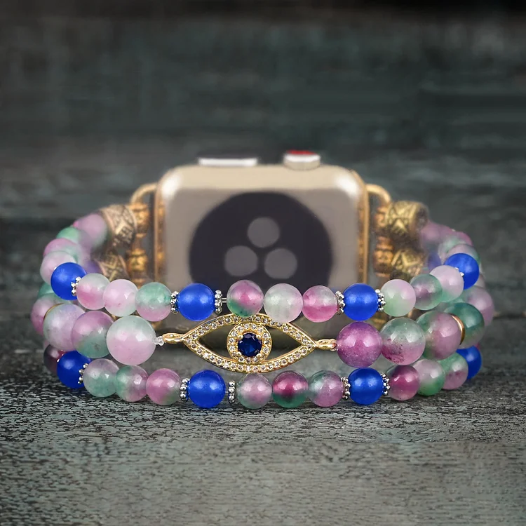Olivenorma Pink And Blue Beads Evil Eye Apple Watch Strap