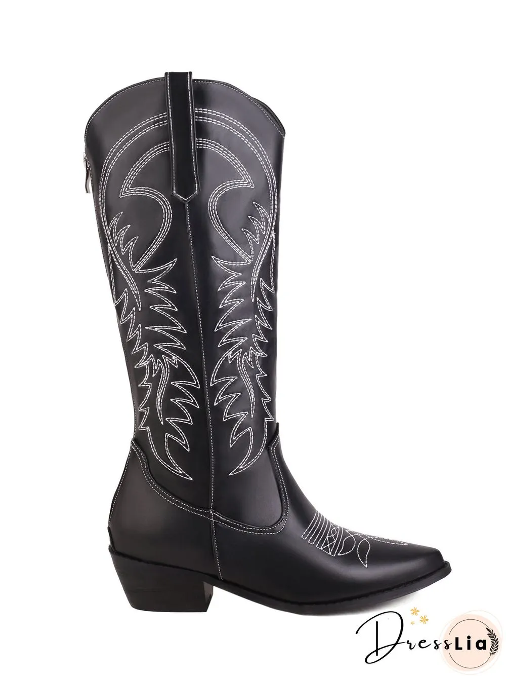 Embroidered Panel Plush Warm Pointed-Toe Cowboy Boots