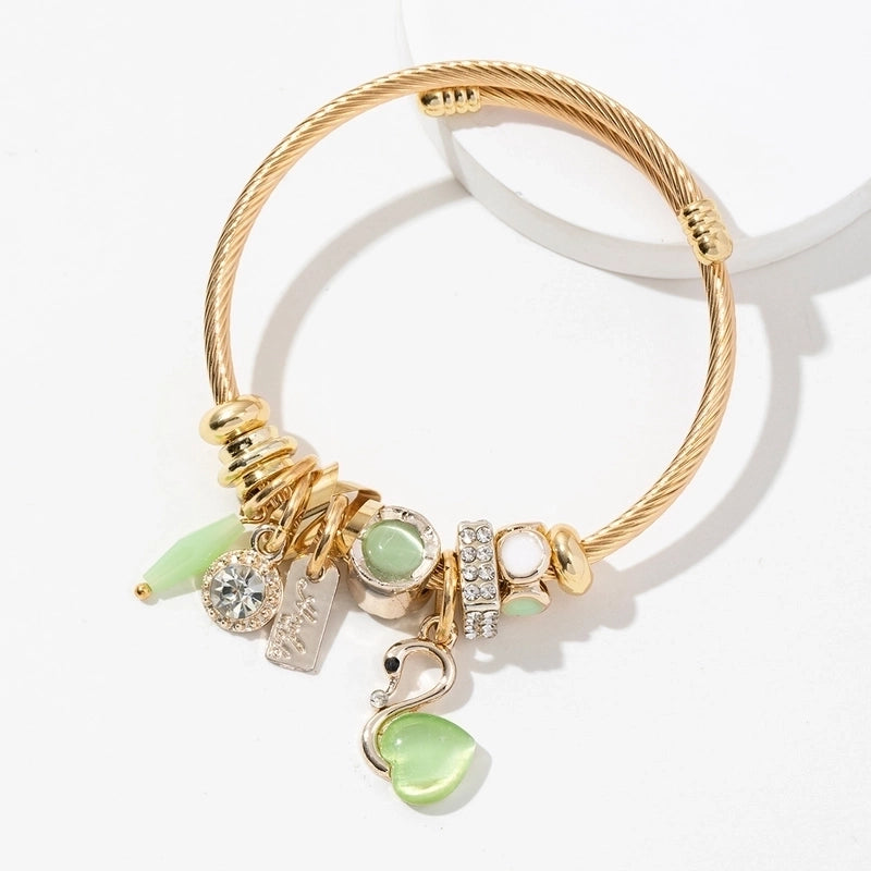 Minimalist Swan Heart Shape 304 Stainless Steel Alloy Artificial Crystal Bangle In Bulk