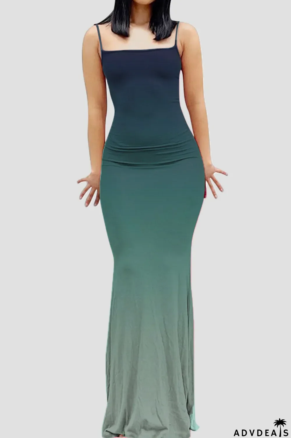 Rose Red Sexy Gradual Change Print Patchwork Spaghetti Strap Sling Dress Dresses