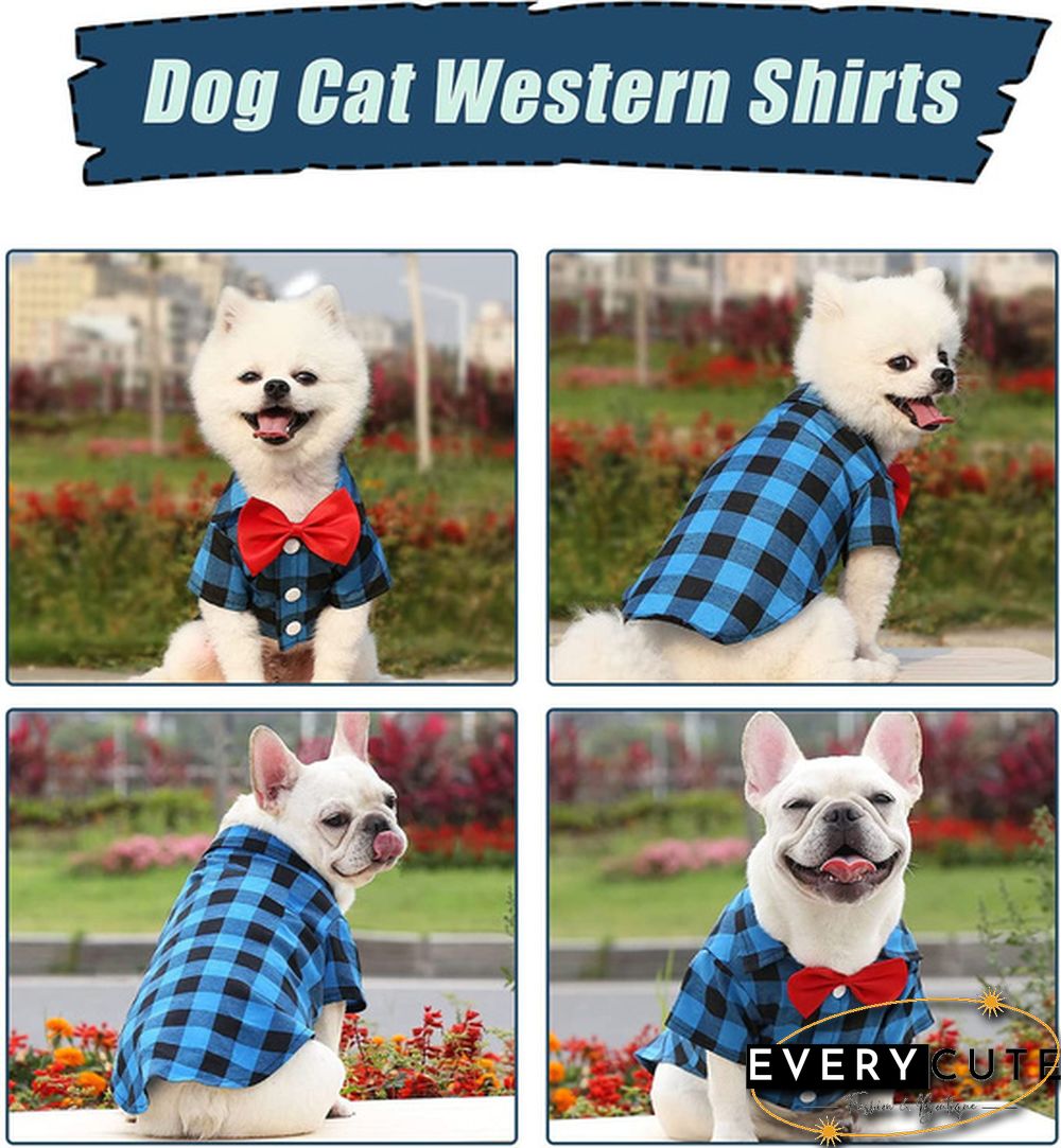3 Colors Dog Plaid Shirt with Bow Tie Pet Clothes for Puppy Cat Western Collar Shirts Birthday Party Holiday Wedding Costume Outfit