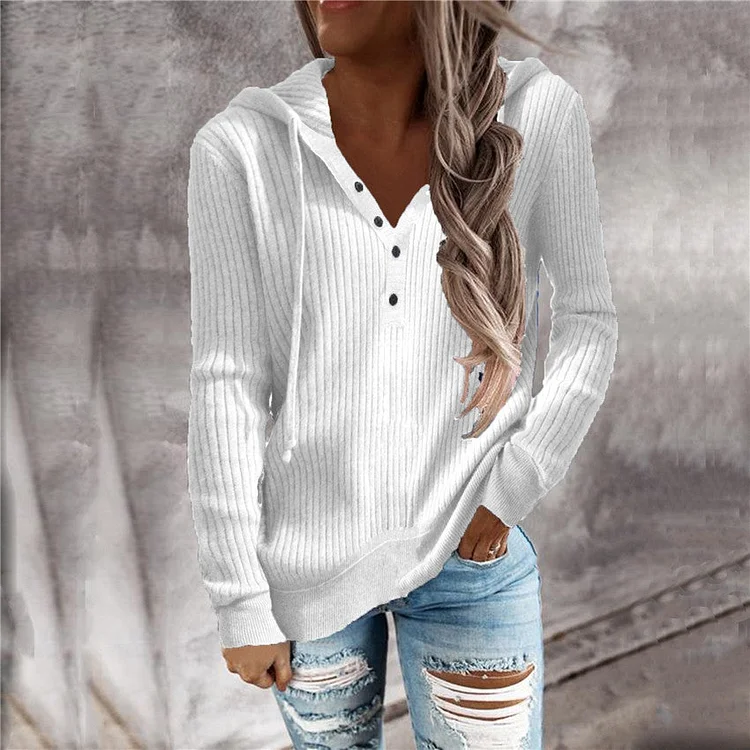 Striped Casual Hoodie Loose Open Neck Long Sleeve Sweater