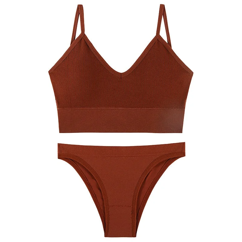 CINOON Women Seamless Bra Set Sexy Low Waist Panties Wire Free Bra Bralette Padded Lingerie Brassiere Soft Female Underwear Set