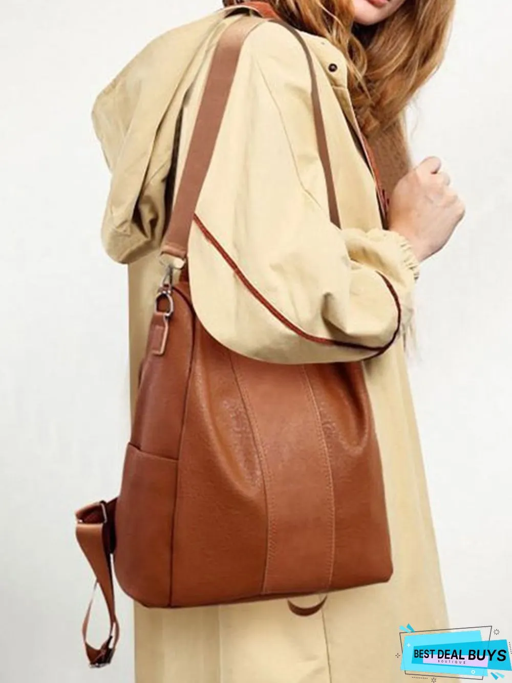 Vintage Soft Leather Zip Backpack Shoulder Bag Organizer