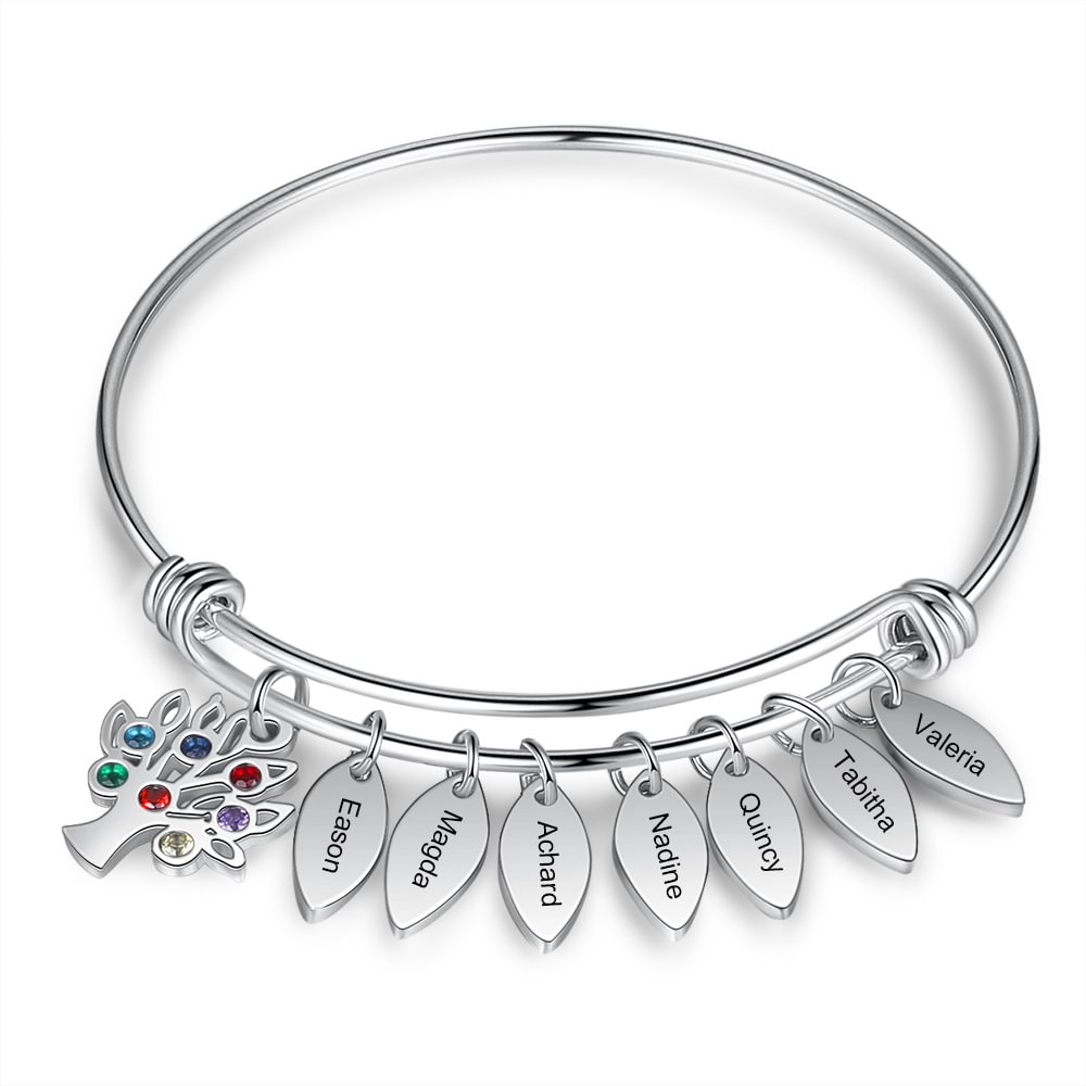 Personalisiertes Armband mit 7 Geburtssteinen und 7 Namen Familienarmband n7-b7 Kettenmachen