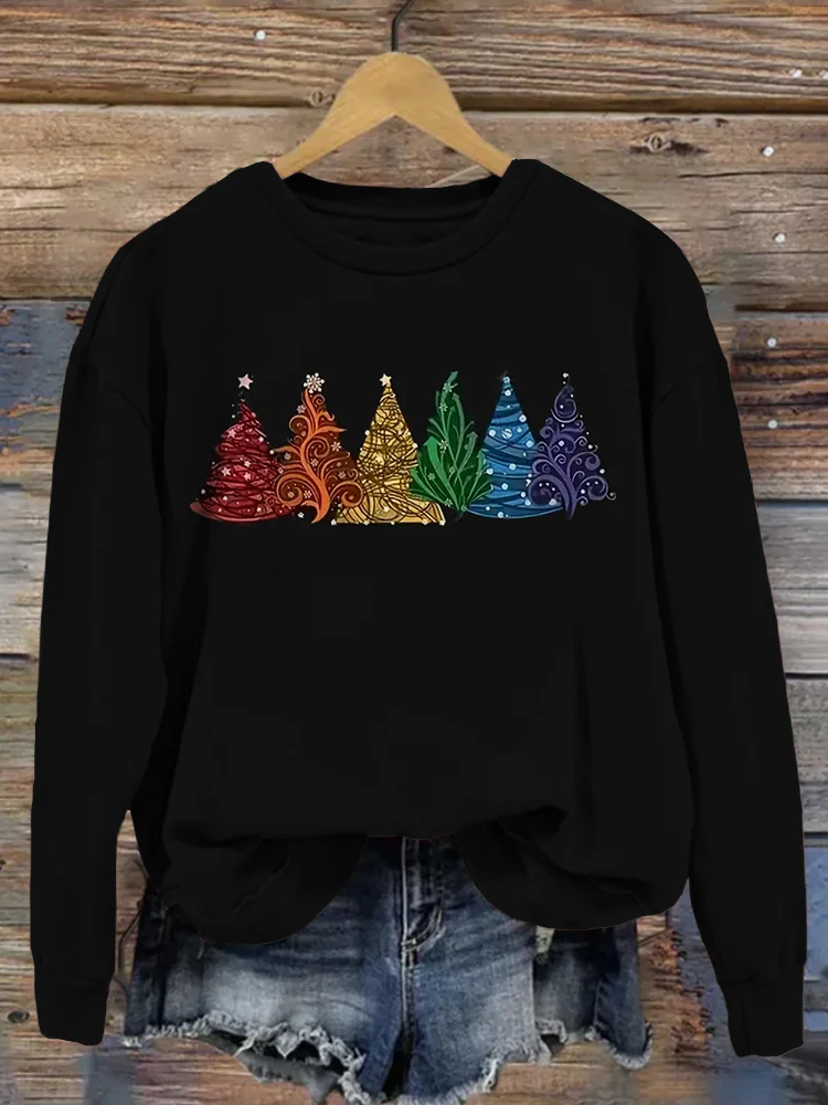 Comstylish Colorful Christmas Tree Art Comfy Sweatshirt