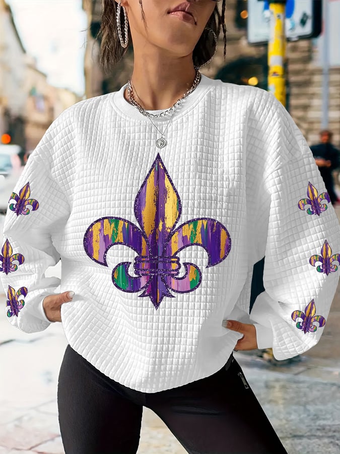 Women‘s Mardi Gras Fleur De Lis Casual Waffle Sweatshirt