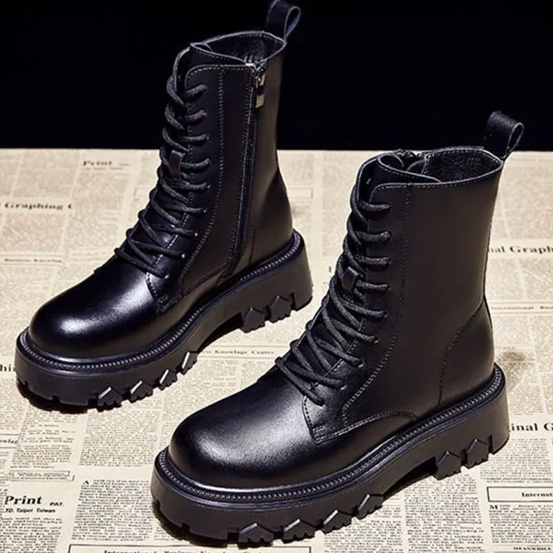 Women's Winter Combat Boots 2021 New Fur Black Platform Boots For Women Punk Gothic Shoes Ankle Boots Female Brand Designer