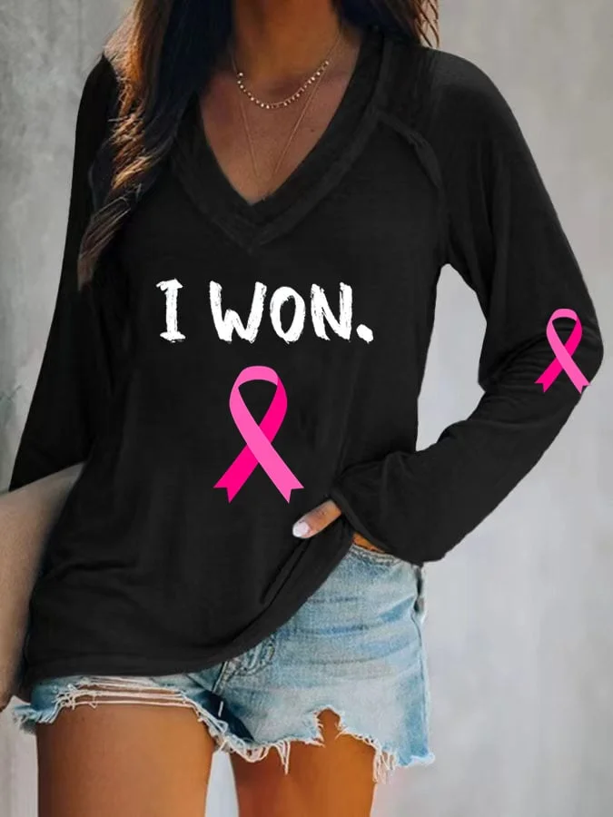 Women's Breast Cancer Survivor Printed Casual Long Sleeve T-Shirt socialshop