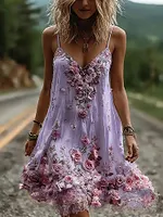 Vintage Boho Floral Embroidery Art Linen Mini Caimi Dress - Image 5