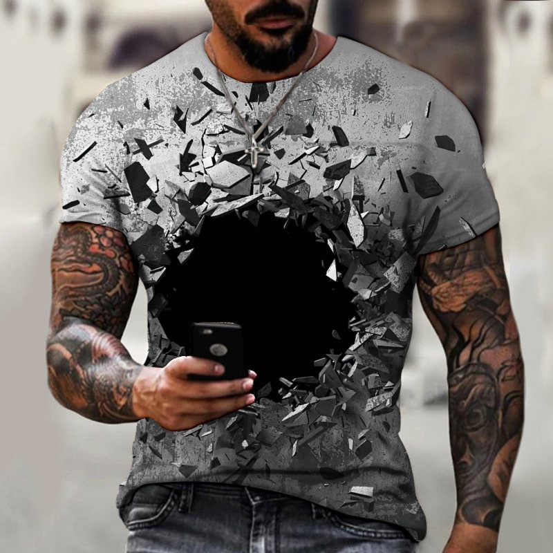 Men's Trendy 3D Print Colorblock Short Sleeve T-shirt 