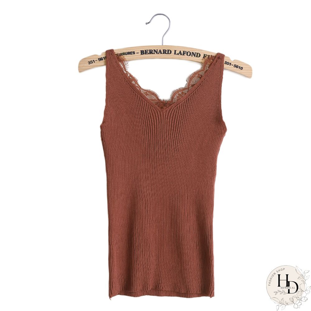Sexy Women Plain Camisole Lace Splicing Double V Neck Vest Slim Sling Tank Tops