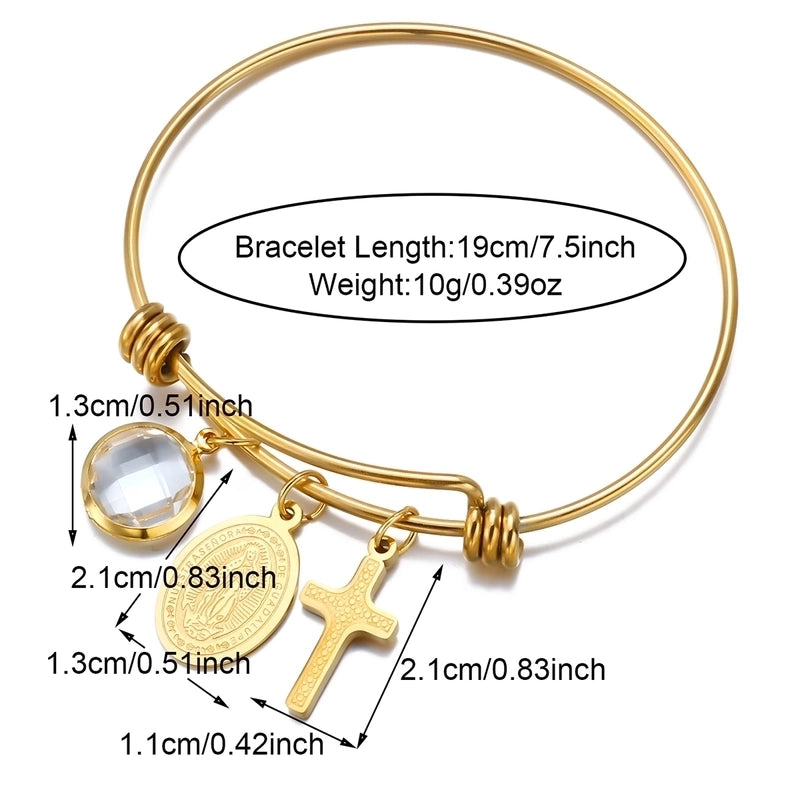 Elegant Geometric Round 304 Stainless Steel 18K Gold Plated Zircon Bangle In Bulk