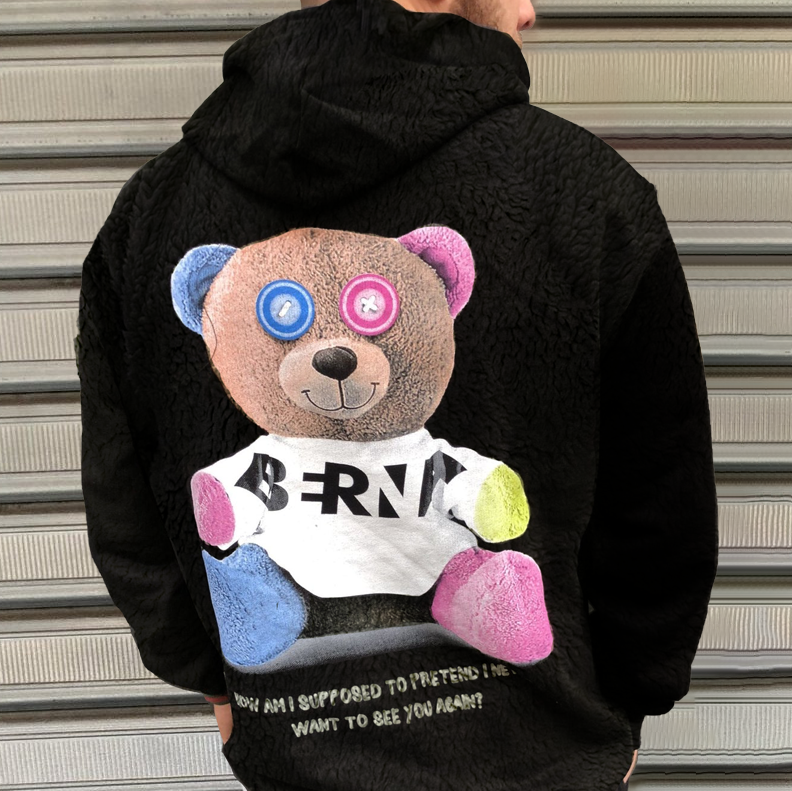 Men's Bear Pattern Splash Ink Teddy Fleece Hoodies