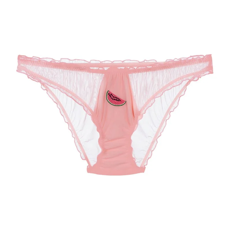 Women Sexy Lace Lingerie Temptation Low-waist Transparent Panties Fashion Female Fruit Embroidery Briefs Sweet Underwear 1/2PCS