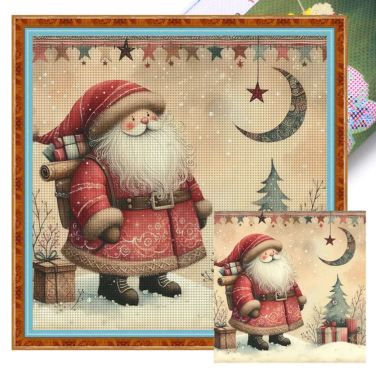 Santa Claus Giving Gifts On Christmas (40*40cm) 11CT Stamped Cross Stitch gbfke