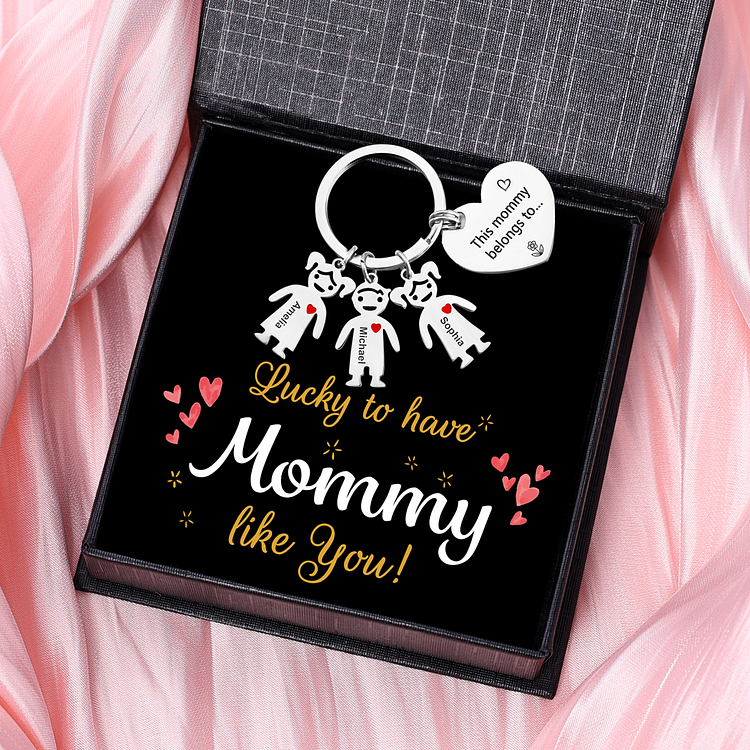 Personalized Heart Keychain With 3 Kid Charms "This Mommy Belongs to" Mother's Day Gifts For Her