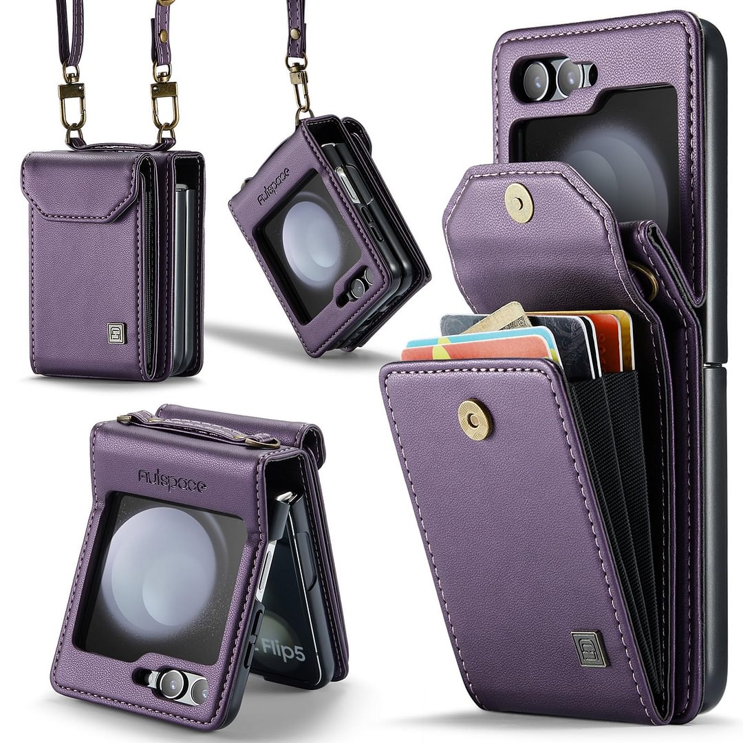 Lanyard Multi-function Card Holder Folding Shockproof Phone Case for Samsung Z Flip 5