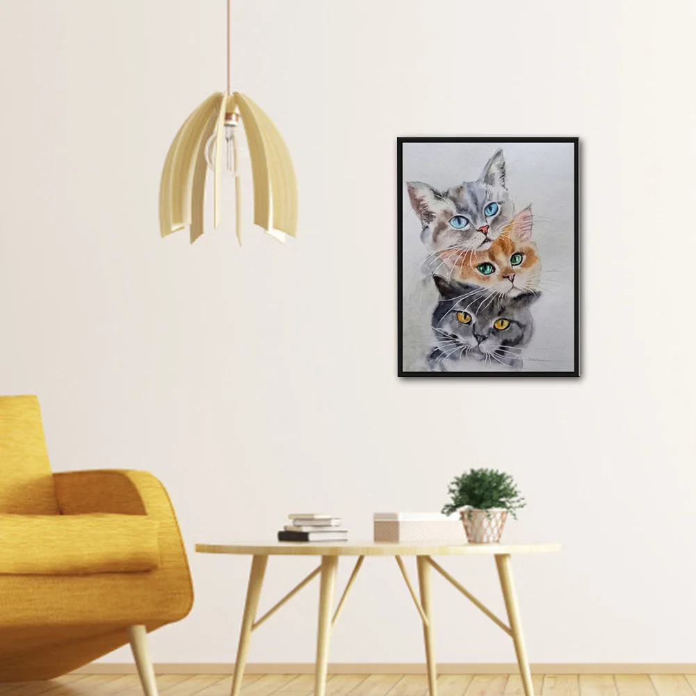 11CT Full Stamped Cross Stitch - Three Cats(Canvas|30*40CM)