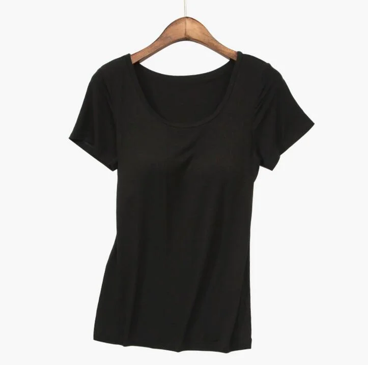 Toppies Women 2021 Women Gym shirt O-neck Padded Bra t-shirt Elastic Breathable Basic t-shirt Braless Tops