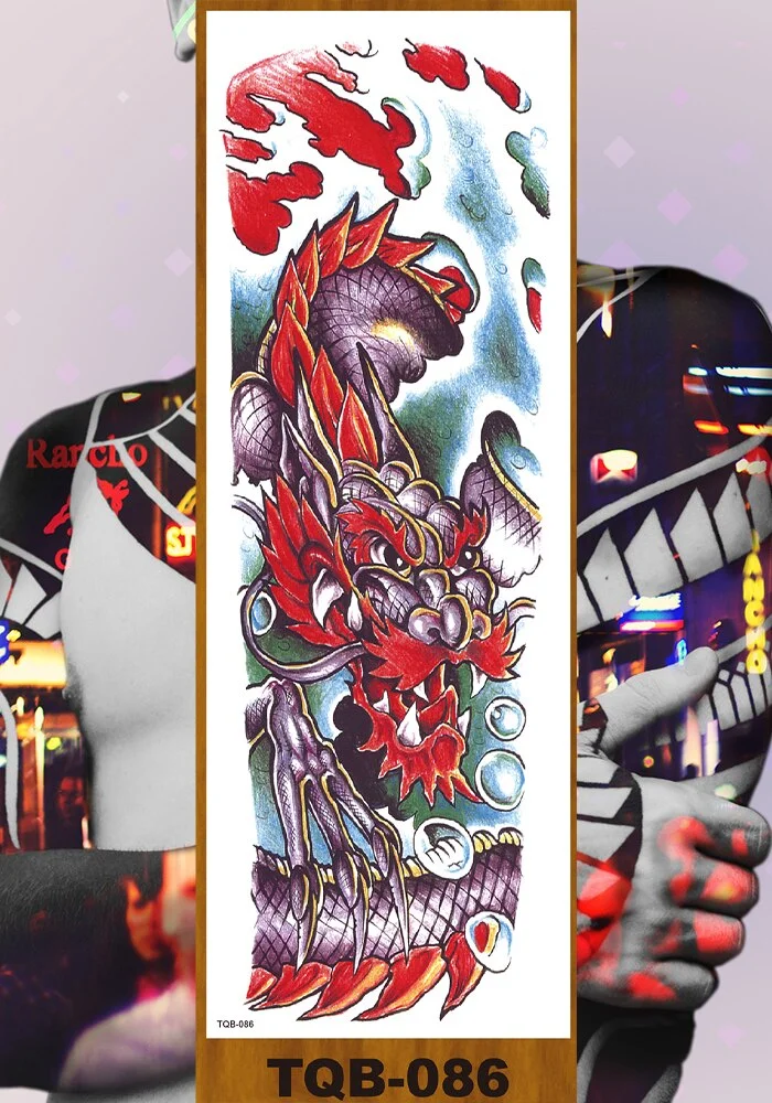 Full Flower Arm Temporary Tattoo Sticker Man Woman Girl Body Sexy Fake Tatoo Pterodactyl Bodhisattva Monkey King Phoenix Nirvana