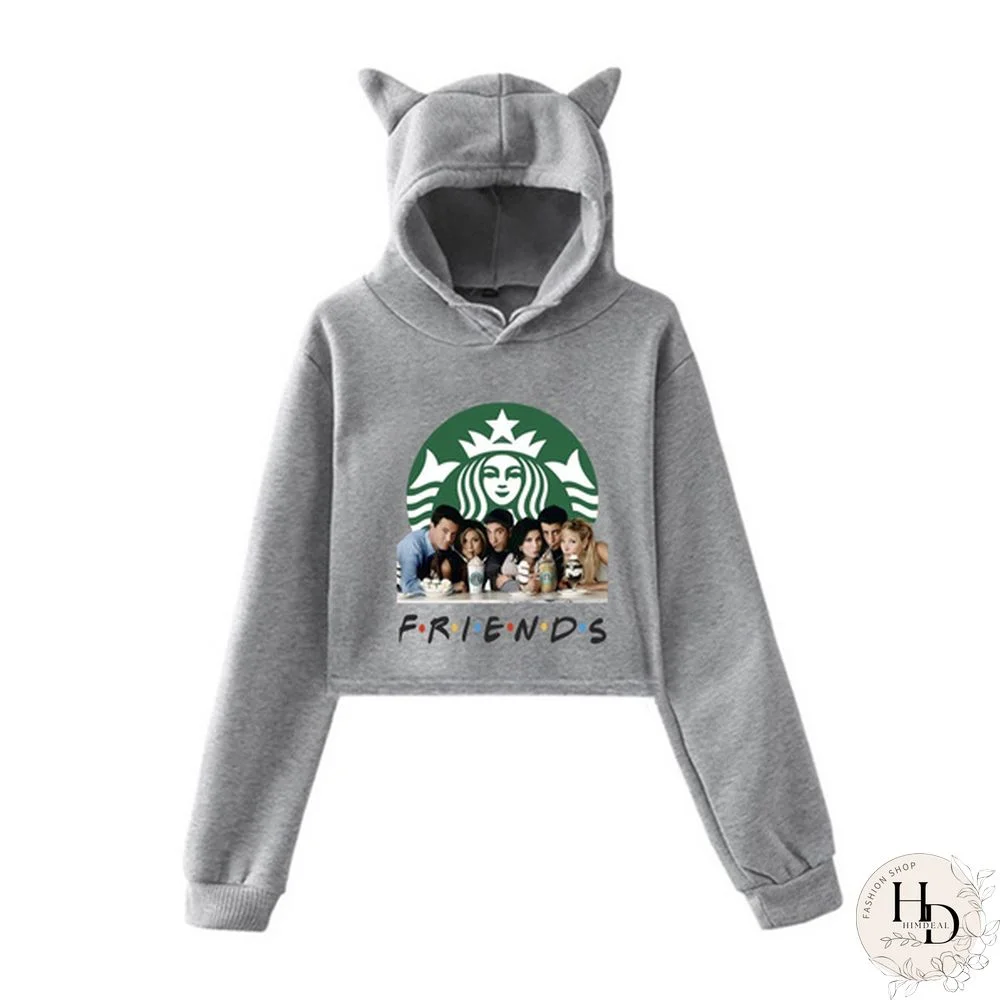 Spring Fashion Freinds Tv Shows Starbucks Hoodies With Cat Ear Long Sleeve Casual Sweatshirt Sports Pullover