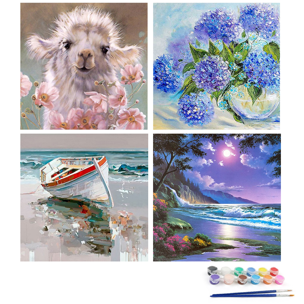 （4Pack)LandscapePaint by Numbers Acrylic Painting 20*20cm