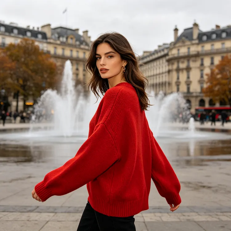 Red Crewneck Relaxed Sweater