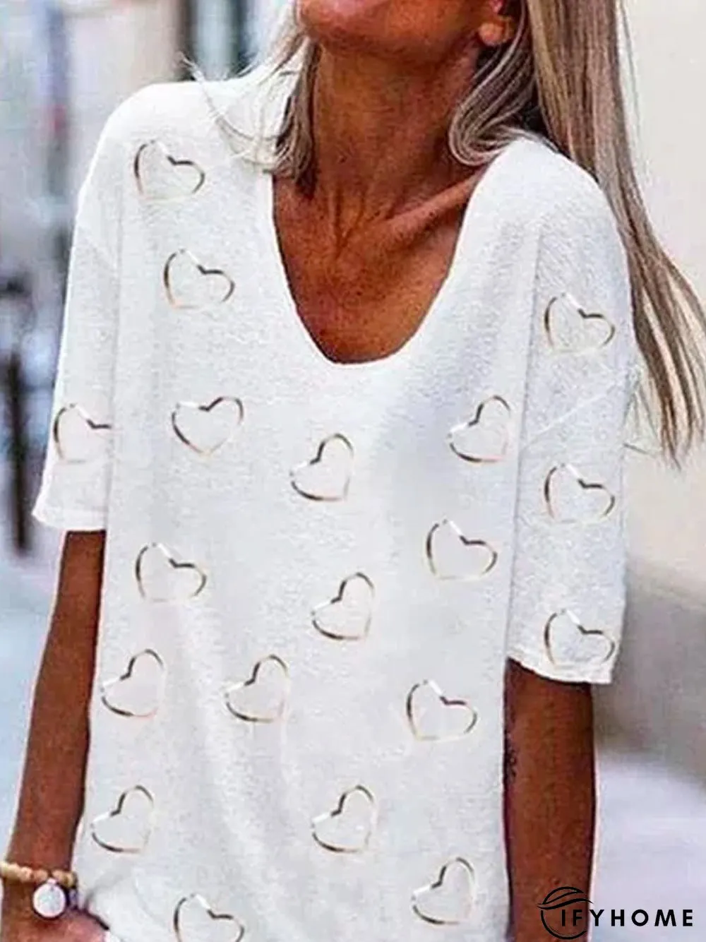 Crew Neck Casual Cotton-Blend T-shirt | IFYHOME