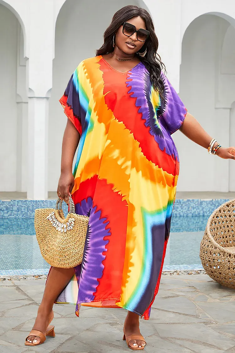 plus size tie dye maxi dress Rainbow with Cut-Out Back More than a cover Tie Dye Maxi Dress -