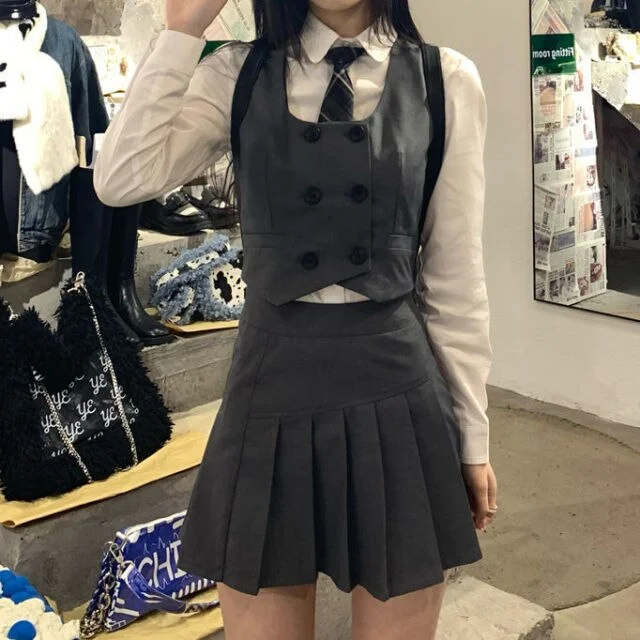 Japanese White Tops Pleated Skirt JK Uniform Suit SP16659