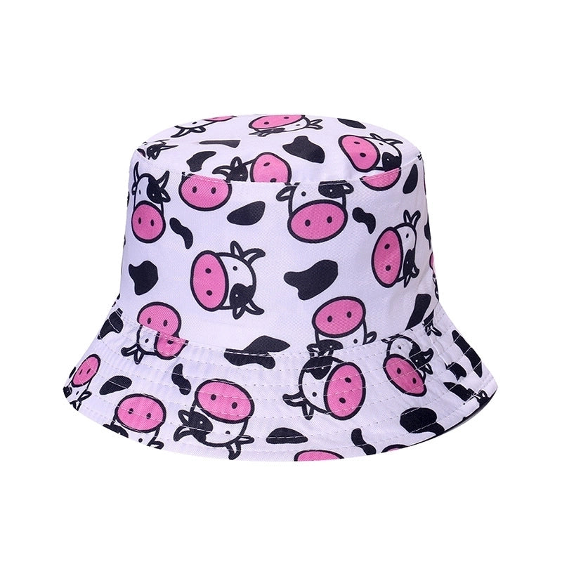 Unisex Cartoon Style Cute Minimalist Cows Printing Flat Eaves Bucket Hat