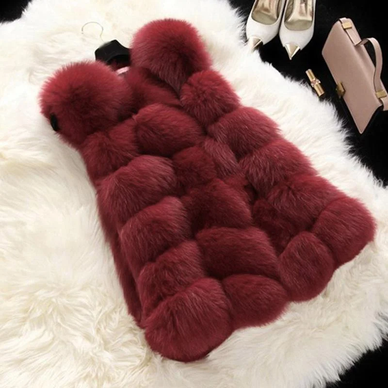 FTLZZ Winter Women Faux Fur Coats New Warm Slim Sleeveless Faux Fox Fur Vest Casual Jacket Female Elegant Black White Casaco