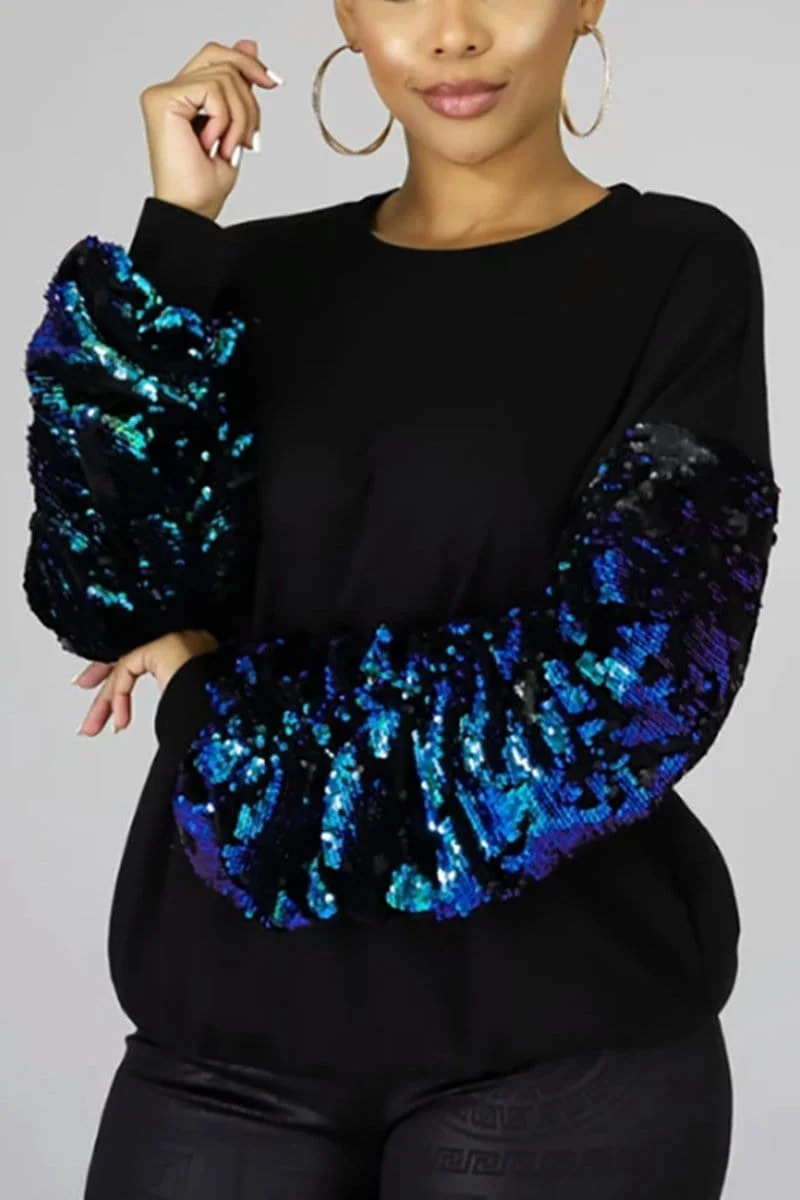 Fashion Sexy Sequined Round Neck Tops