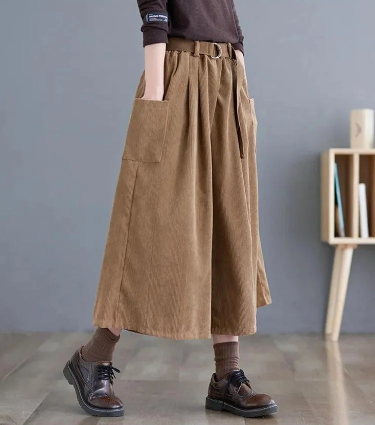 Woherb Academia Wide Leg Corduroy Pants