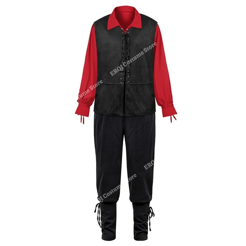 Billionm Pirate Costume Men Plus Size Medieval Renaissance Chevalier Clothing Adult Steampunk Gothic Pirate Uniform Set 3 Piece