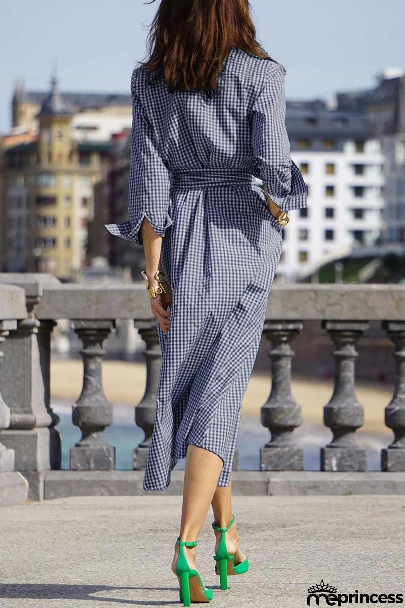Plaid Tie-waist Shirt Dress