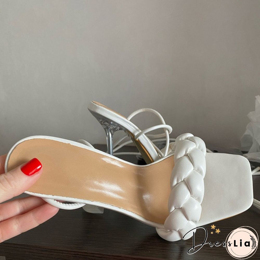 Women Fashion Gladiator Knee High-heels Sandals Summer Shoe Ladies Sexy Casual Open Toe Strappy Stiletto Heel Cutout Multi-strap Sandals Shoes