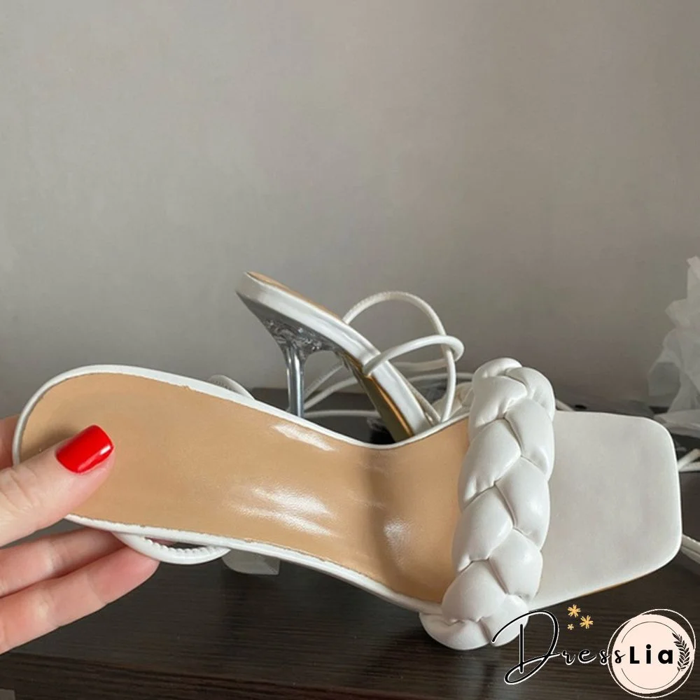 Women Fashion Gladiator Knee High-heels Sandals Summer Shoe Ladies Sexy Casual Open Toe Strappy Stiletto Heel Cutout Multi-strap Sandals Shoes