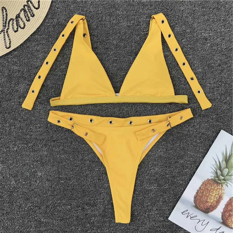 Neon Adjustable Bikini 2021 Sexy Thong Swimsuits For Woman Push Up Swimming Suit Female Biquini Tanga Beach Bathing Suit 3364