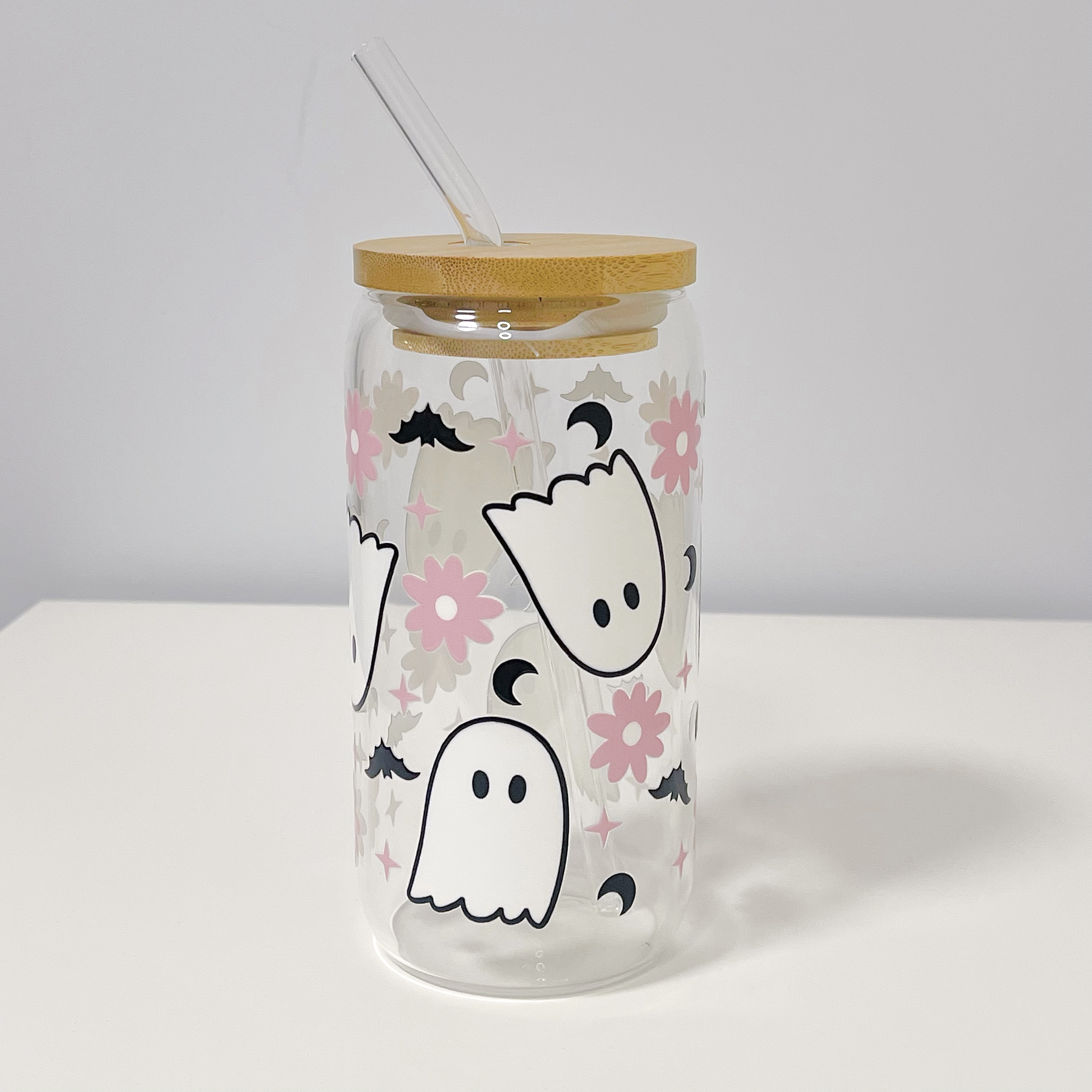 Maneifurui™  Cute Ghost  Glass Can