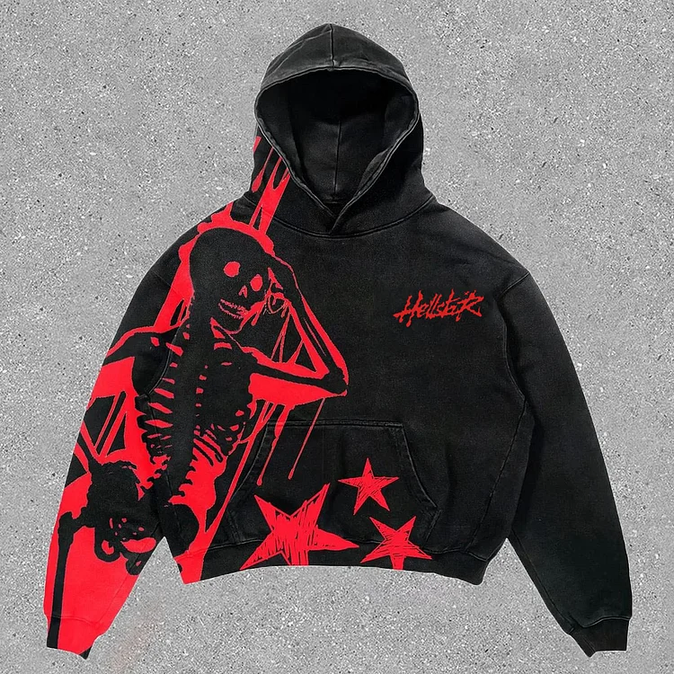 Vintage Statement Skull Hellstar Graphic Oversized Hoodie