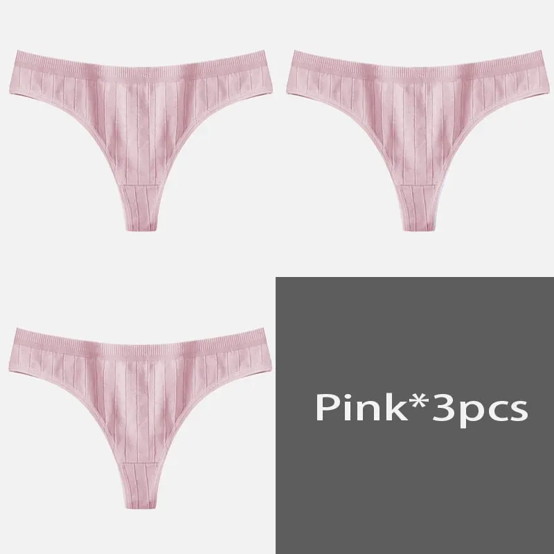FINETOO Women's Underpants Sexy Lingerie Cotton G-String 3Pcs Panties Comfortable Thong Low-Rise Underwear Women String Intimate