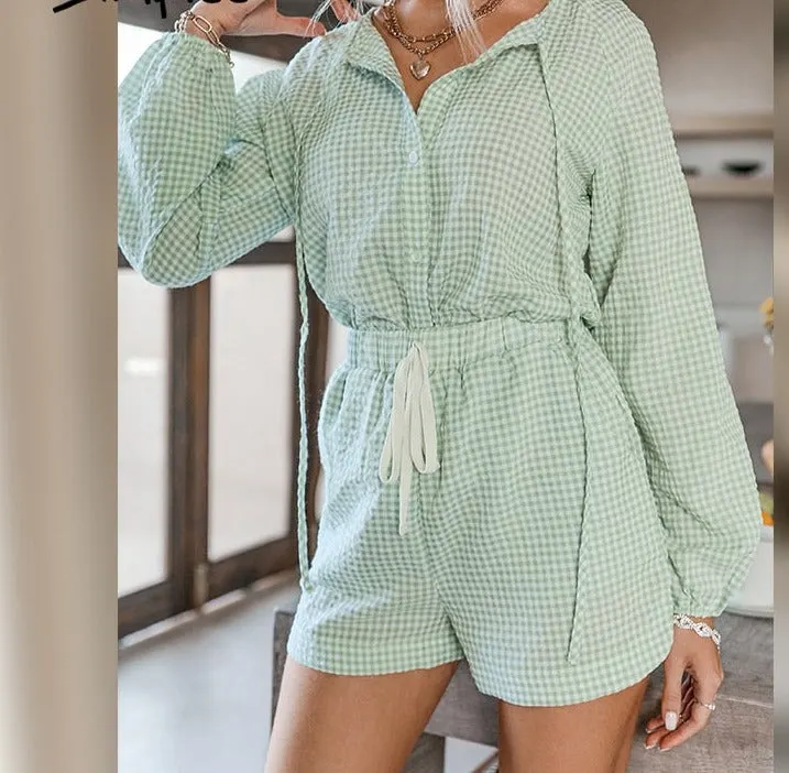 Casual Lace Short Sleeve Summer Set Women Loose Button Two-Piece Sport Sets Elastic Waist
