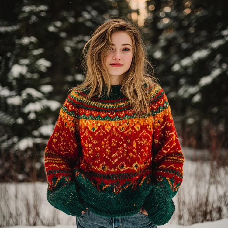 Women's Christmas Fair Isle Vintage Jacquard Knit Sweater