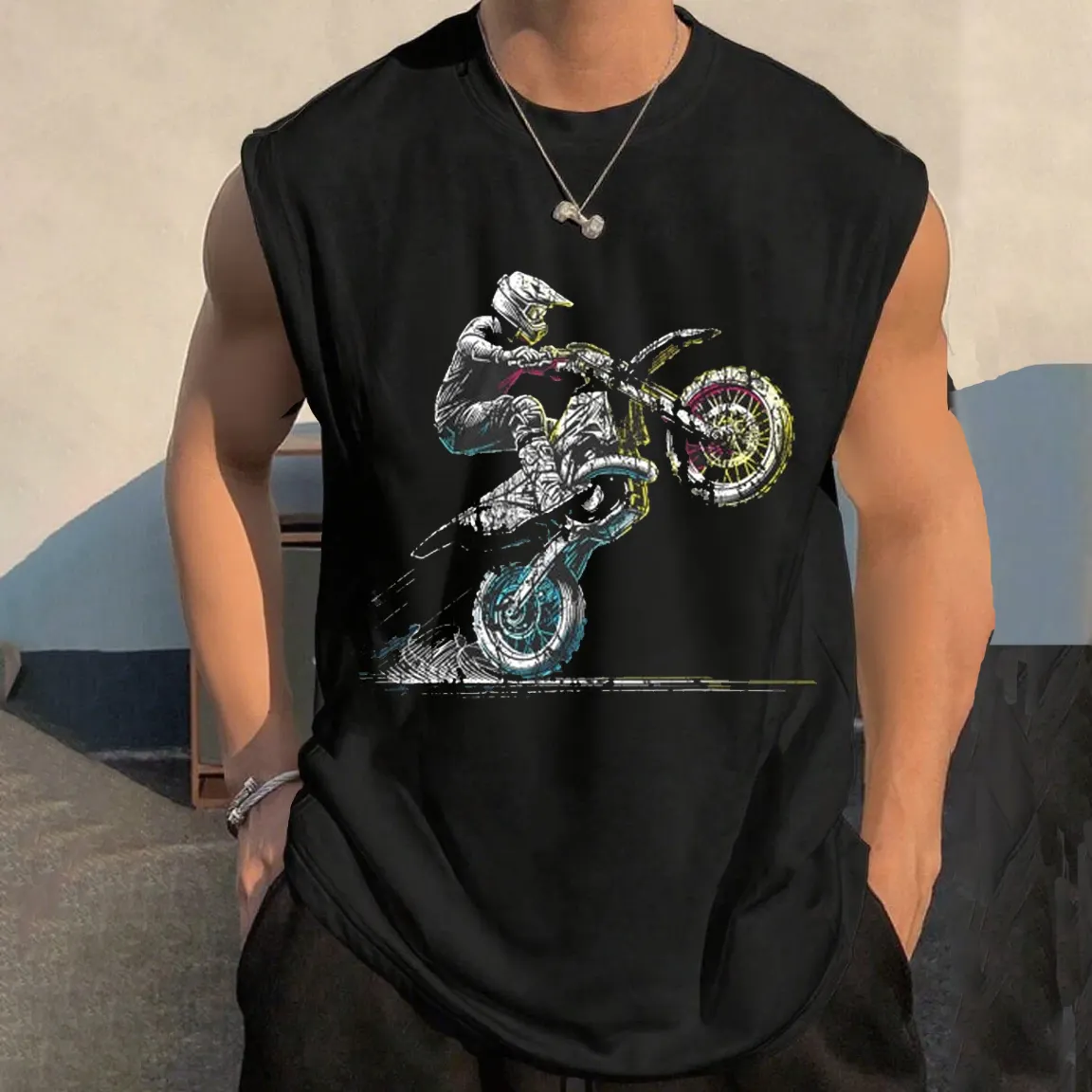 Black Sleeveless Graphic Tank Top For Active Lifestyle