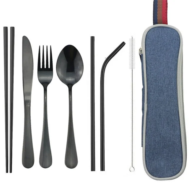 Eco-Friendly Cutlery Set Reusable Flatware with Portable Case